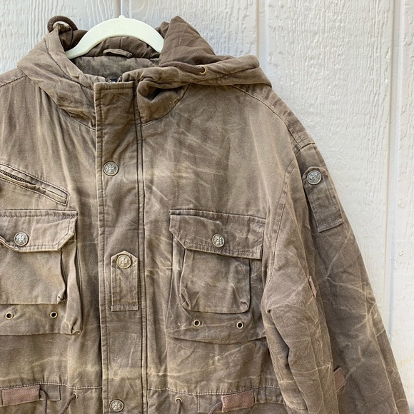 IVFZ heavy quilted distressed khaki canvas army utility jacket full zip coat - Picture 2 of 12